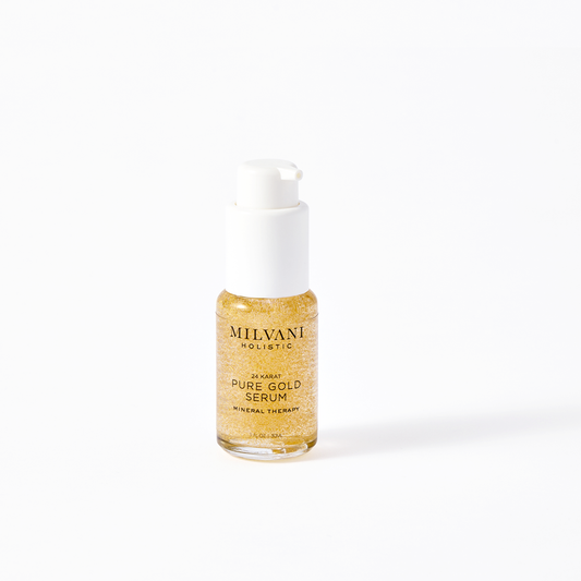 24K Pure Gold Anti Aging Serum Treatment.  Pure Gold, Antioxidants, Botanical Extracts and Essential Oils | Milvani Holistic Skin Care | Northfield Illinois