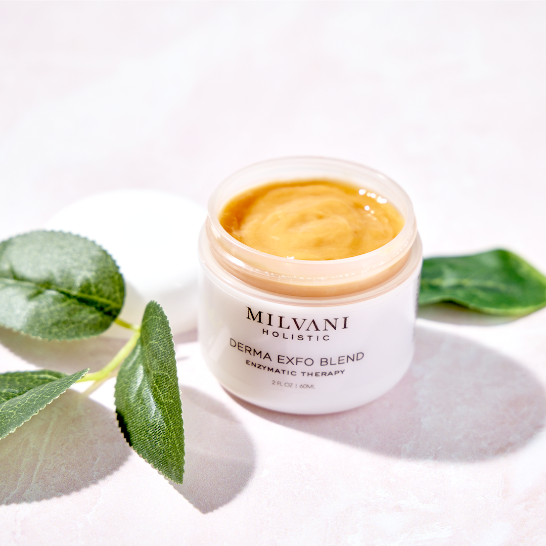Derma Exfoliant Blend is rich in vitamins, amino acids and enzymes known for their anti oxidant and exfoliating properties. This dermal treatment exfoliates the skin to improve the appearance of fine lines, age spots, freckles and rough skin, while stimulating the production of new and healthy skin cells    | Milvani Holistic Skin Care | Northfield Illinois