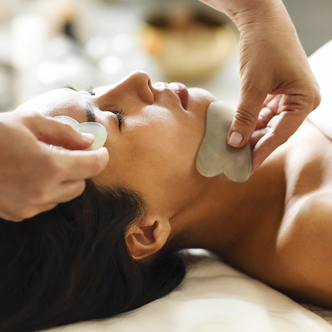 GUA SHA LYMPHATIC DRAINAGE FACE TREATMENT - GREEN JADE -  ACNE FACIAL MASSAGE - MILVANI HOLISTIC SKIN CARE. Northfield, Illinois 