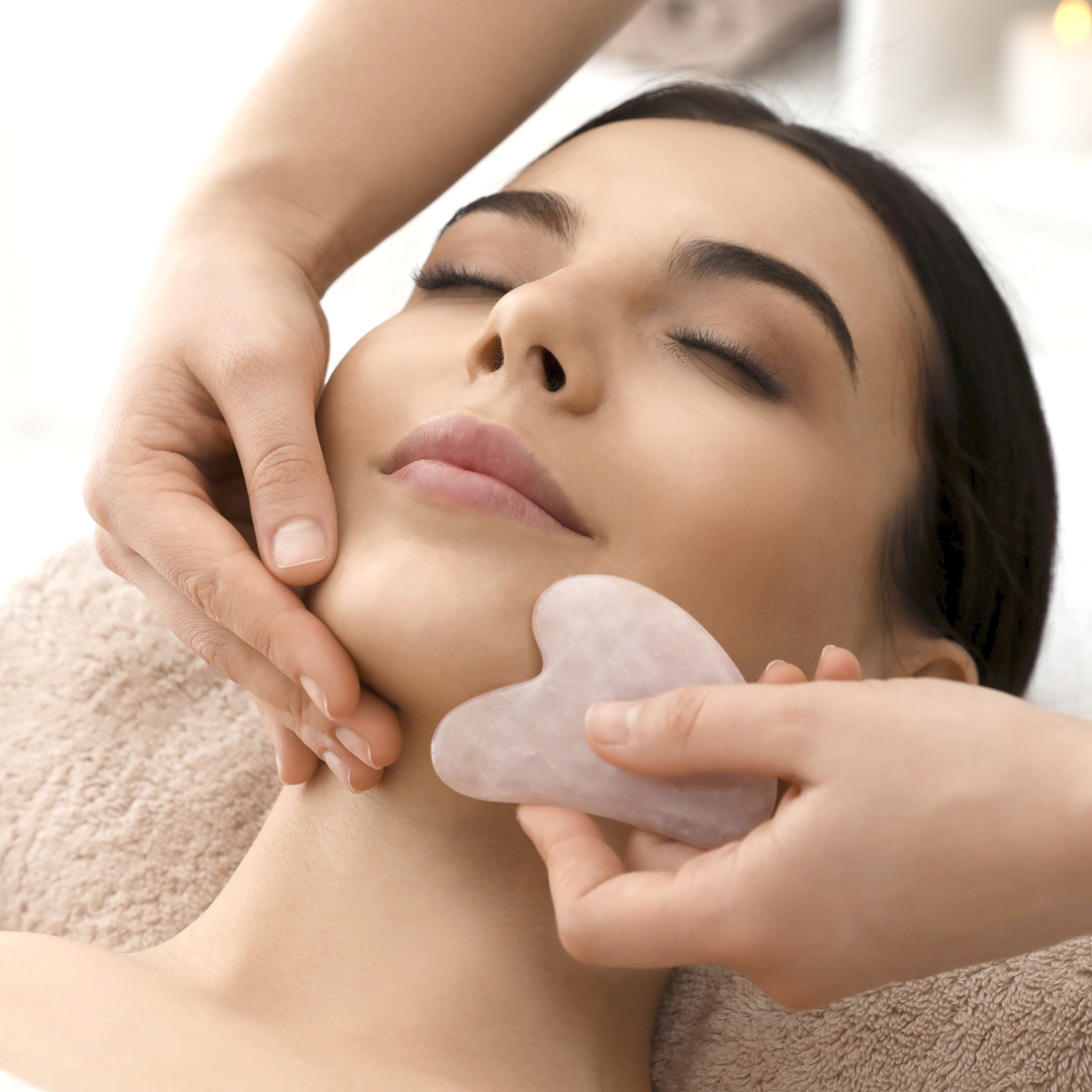 GUA SHA LYMPHATIC DRAINAGE FACE TREATMENT - ROSE QUARTZ -  ACNE FACIAL - MILVANI HOLISTIC SKIN CARE. Northfield, Illinois 